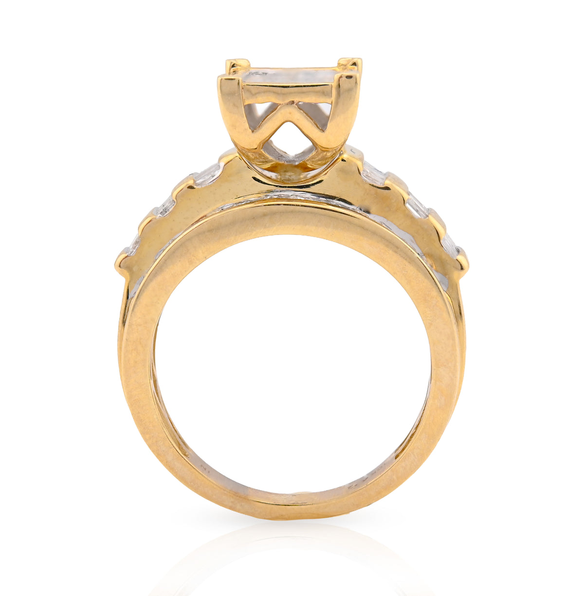 10K Yellow Gold 1.50CT Natural Diamond Rectangular Centre Round/Princess cut/Baguette Women Wedding Ring — view 6