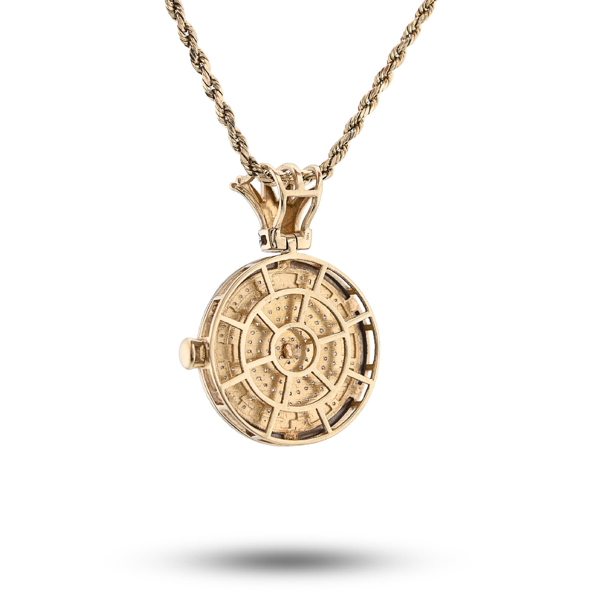10K Yellow Gold 1Ct Natural Diamond 1Ct Clock Roman Dial Crown Pendant Men Women Charm — view 6