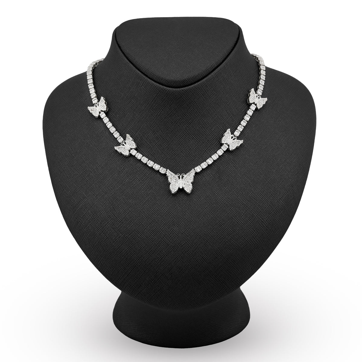 10K White Gold 5.48 CT Round & baguette Natural Diamond Butterfly Tennis Chain 18" Women Necklace 26.5 g — view 2