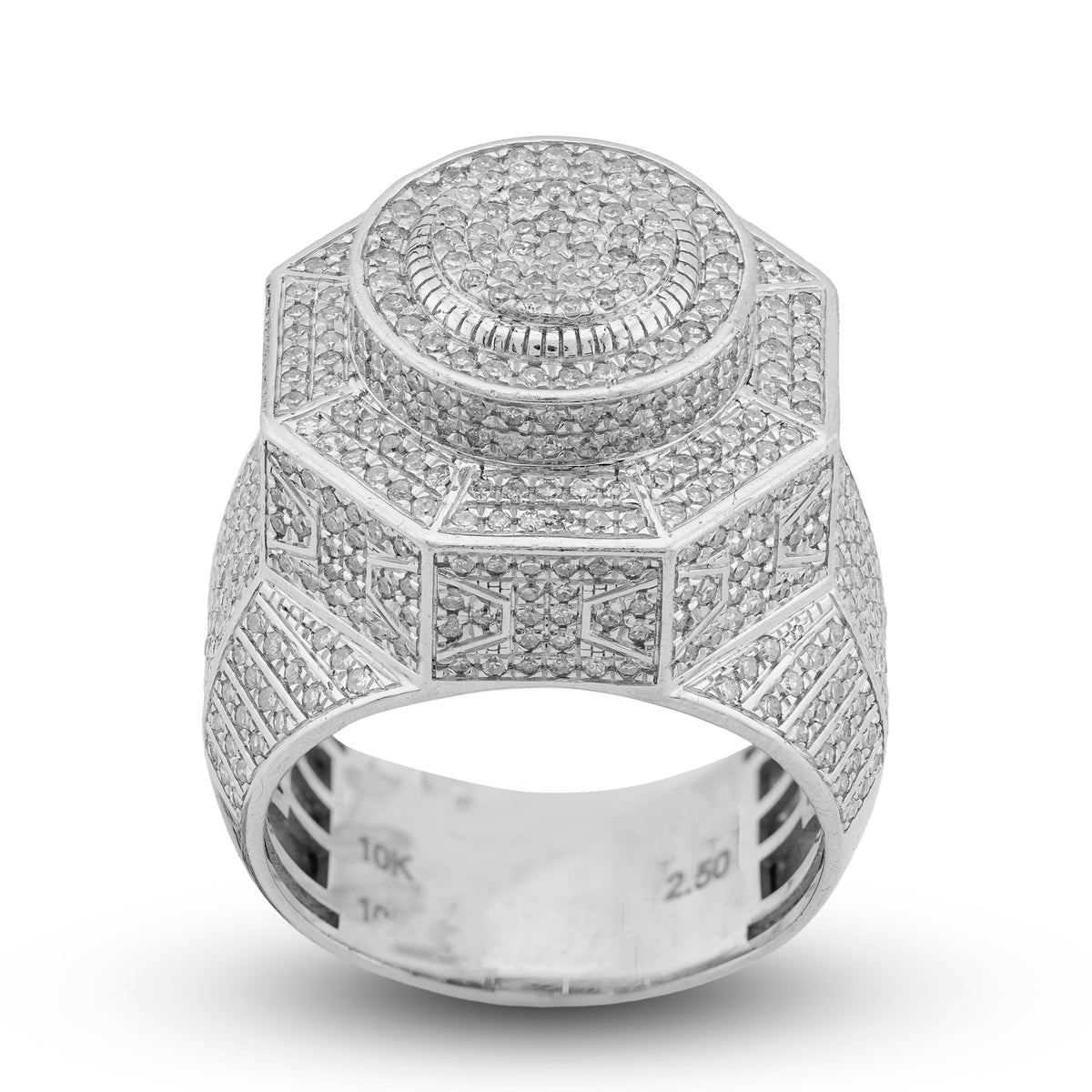 Octagon Shape Men Ring 2.50CT Natural Diamond 10K White Gold Men Ring
