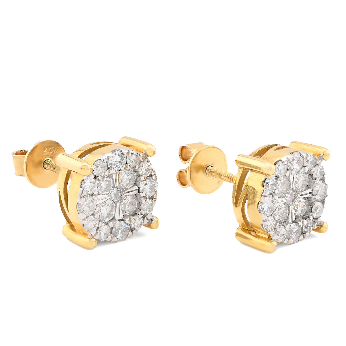 10K Yellow Gold 1.21CT Natural Diamond Halo Cluster Earrings Men Women Studs — view 4