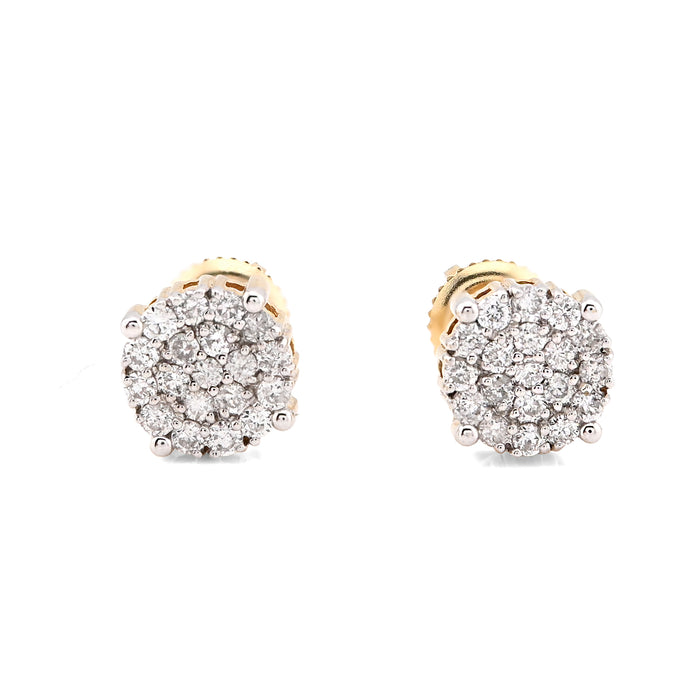 10K Yellow Gold 0.55CT Round Natural Diamond Cluster Diamond Earrings Men Women Studs — view 1