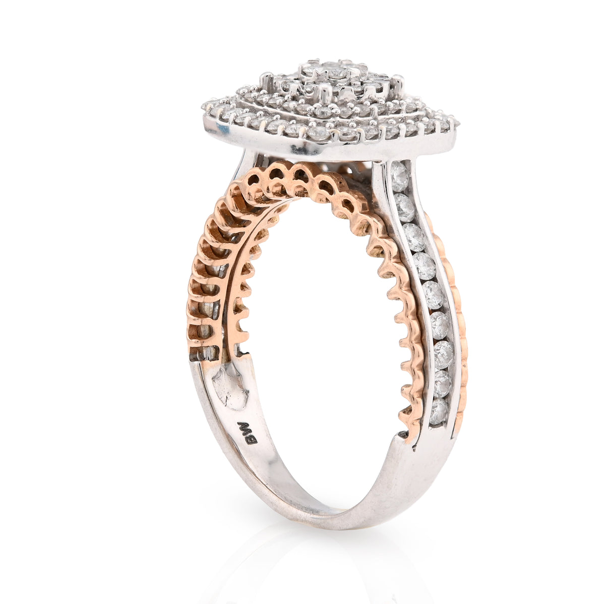 14K Rose/White Gold 2.65CT Natural Diamond Square Shape Cluster Flower Women RIng — view 5