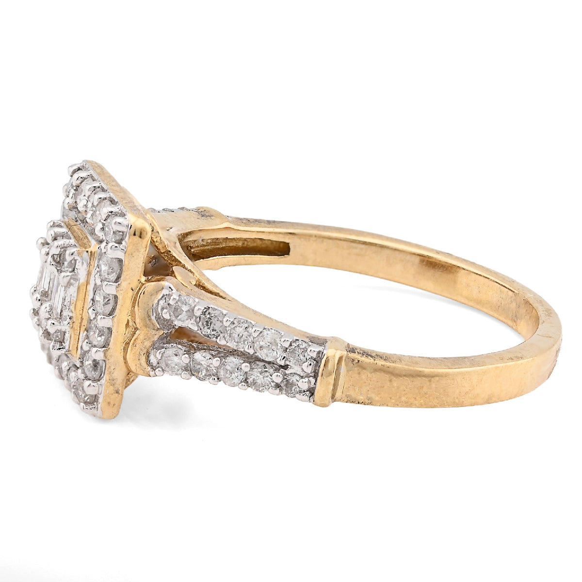 10K Yellow Gold 0.54CT Natural Diamond Round/Baguette Square Women Ring  — view 2
