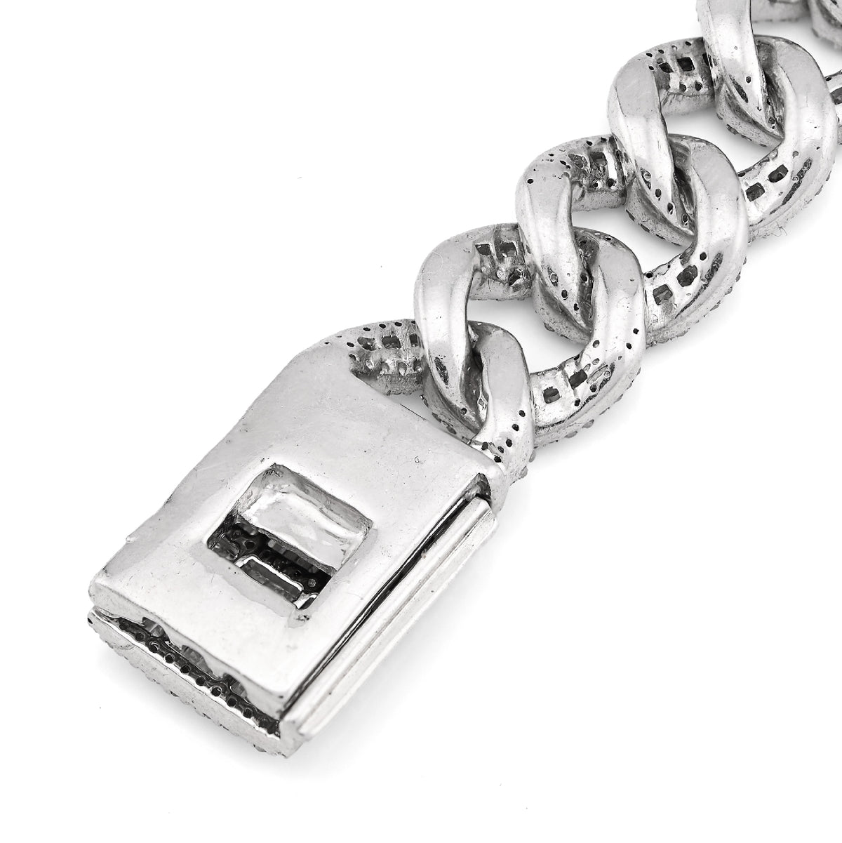 925 SS 6.4CT Natural Diamond Round/Baguette 11MM 8" Cuban Link Men Bracelet 35.6g — view 7