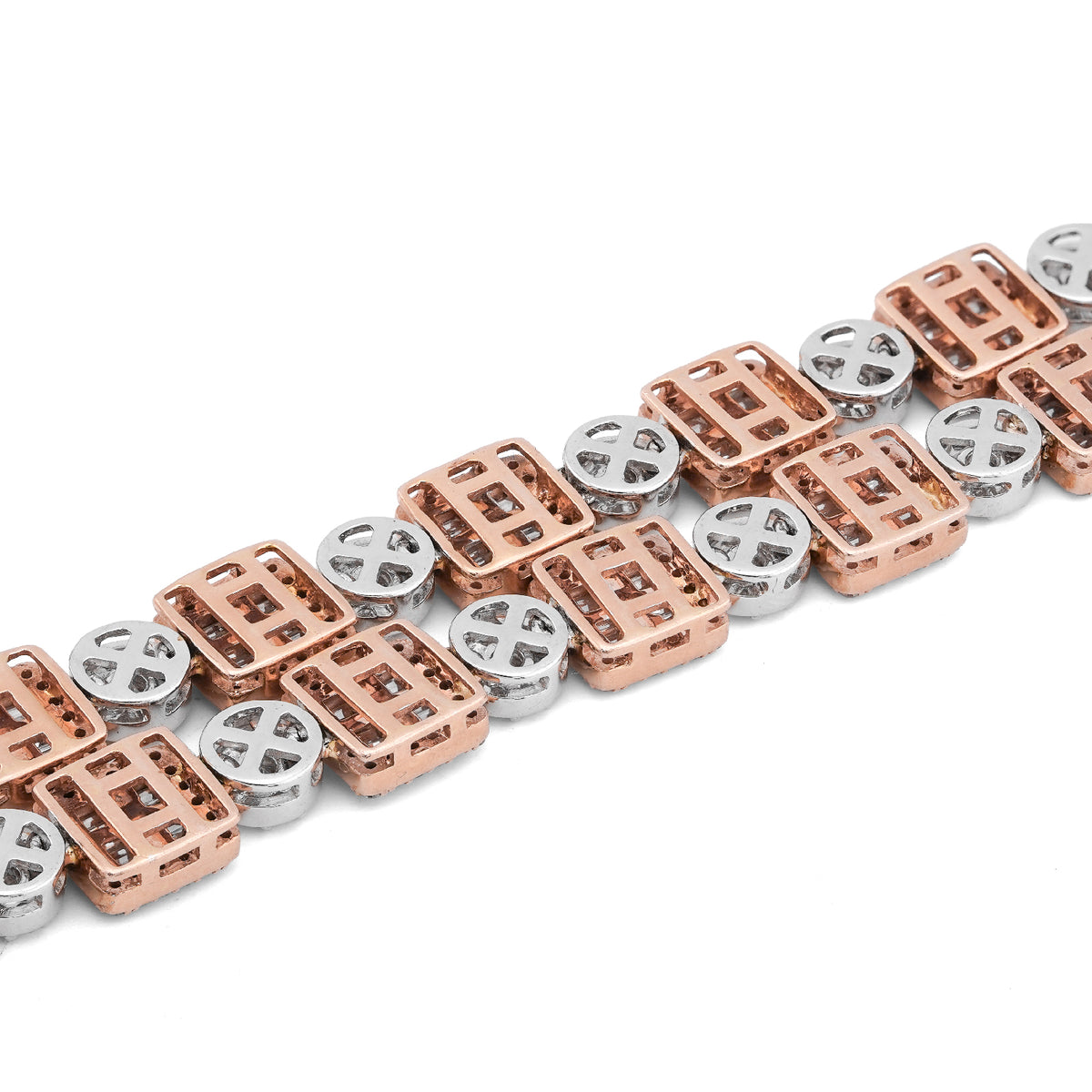 10K Rose/White Gold Square Round Link Natural Round/Baguette Diamond Men Women Tennis Chain — view 9