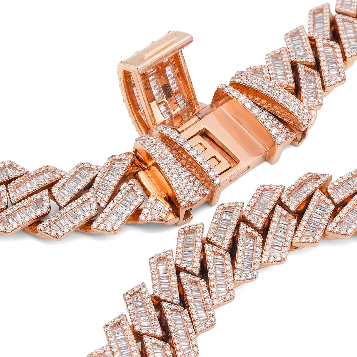 10K Rose Gold 34.92CT Natural Baguette/Round Diamond Cuban Link 18MM 306 Grams Chain Men 22" Necklace — view 6