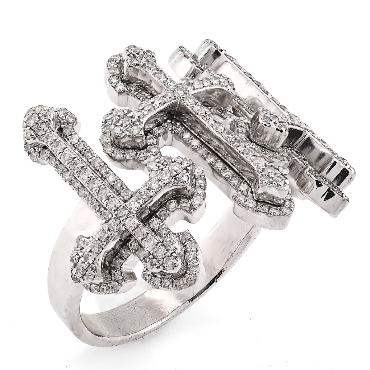 10K White Gold Three Cross 1CT Natural Diamond Men Pinky Ring — view 5