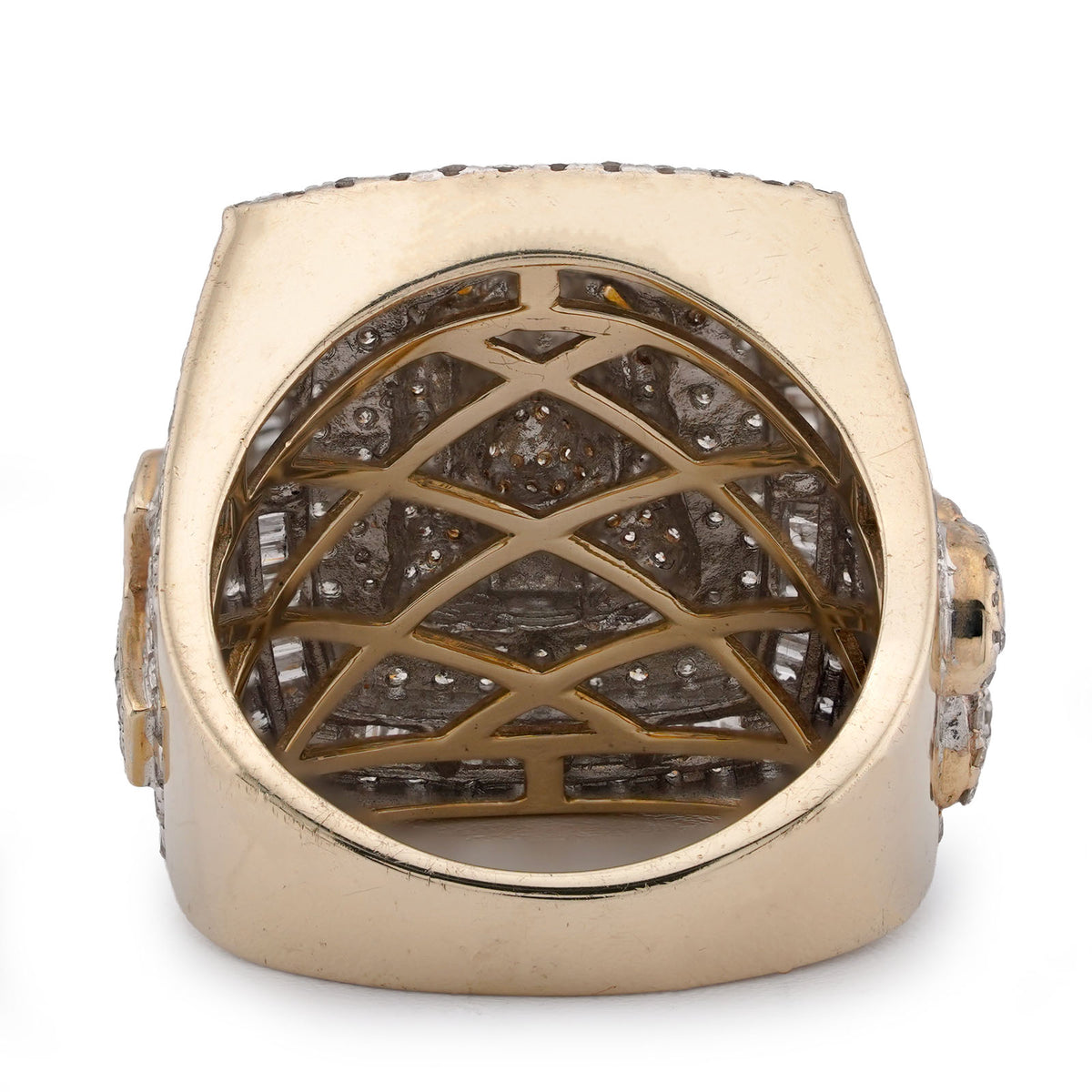 10K Yellow Gold Rectangular Shape Jesus Head w/ Cross Baguette Natural Diamond Men Pinky Ring — view 3