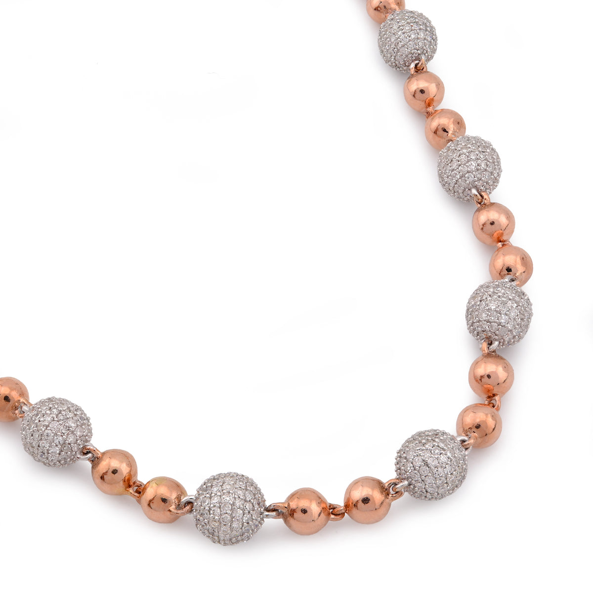 Bead Ball Chain Rose/White 10K Gold Natural Diamond 9.96CT 22" Necklace — view 8