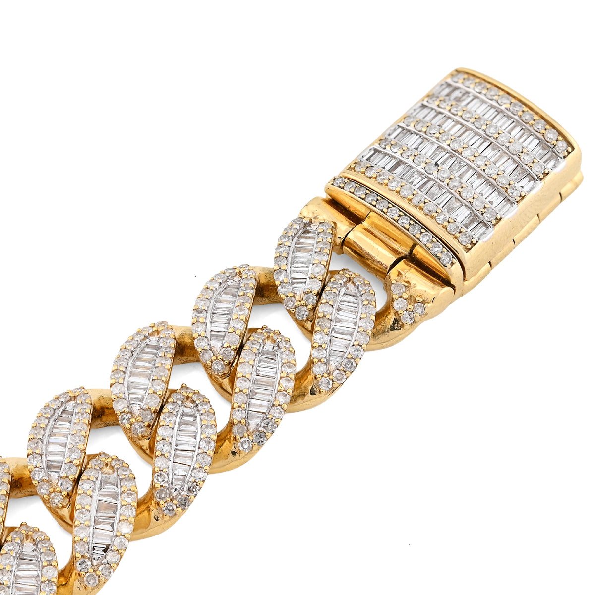 10K Yellow Gold 6.75 CT natural Diamond Round/Baguette 12MM Cuban Link Bracelet 49.4g Men 8"  — view 4