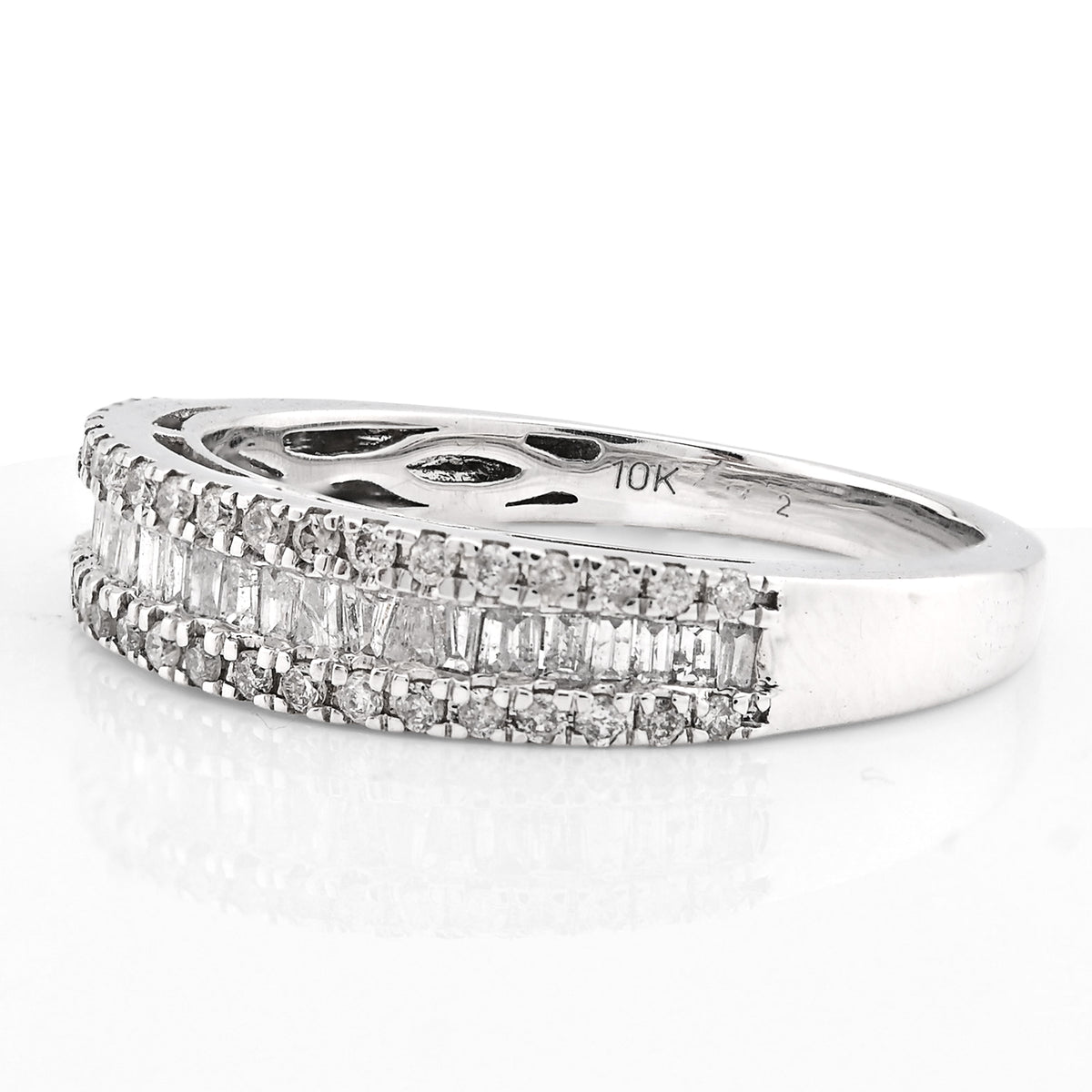 10K White Gold 0.50CT Natural Diamond Round/Baguette Women Band Ring — view 2