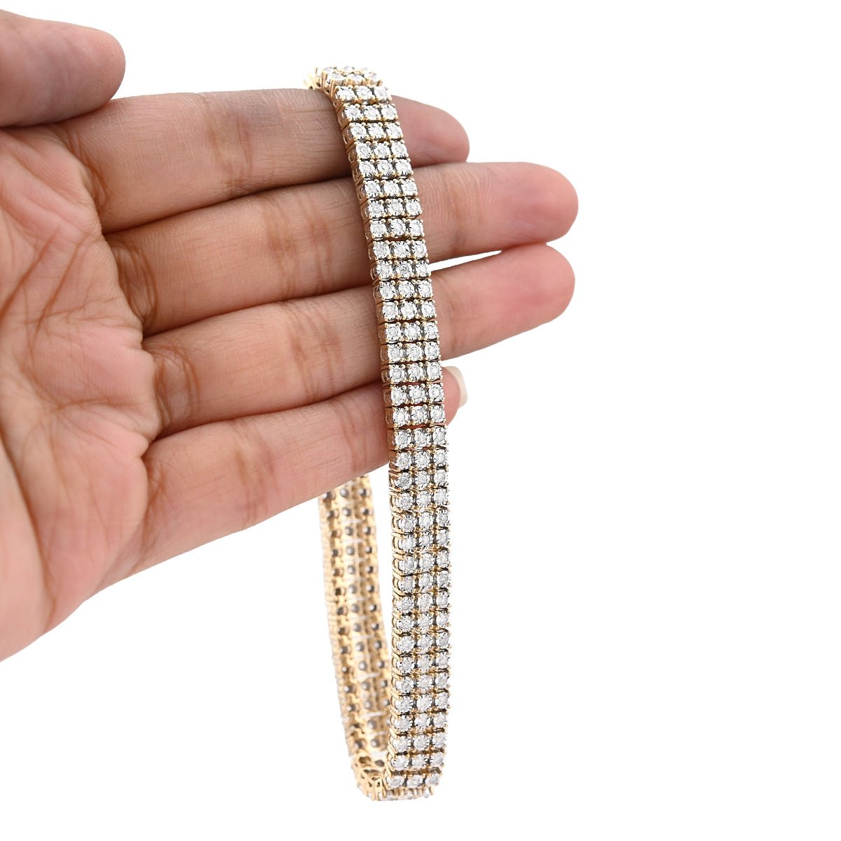 10K Yellow Gold 3 Row 4CT Natural Diamond 9" Men Women 8.5MM Tennis Bracelet — view 5