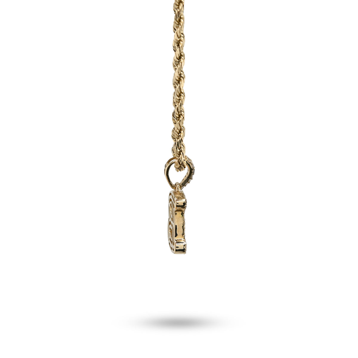 10K Yellow Gold 3/8 CTW Natural Diamond "B" Initial Pendant Round/Baguette Diamond CHarm — view 3