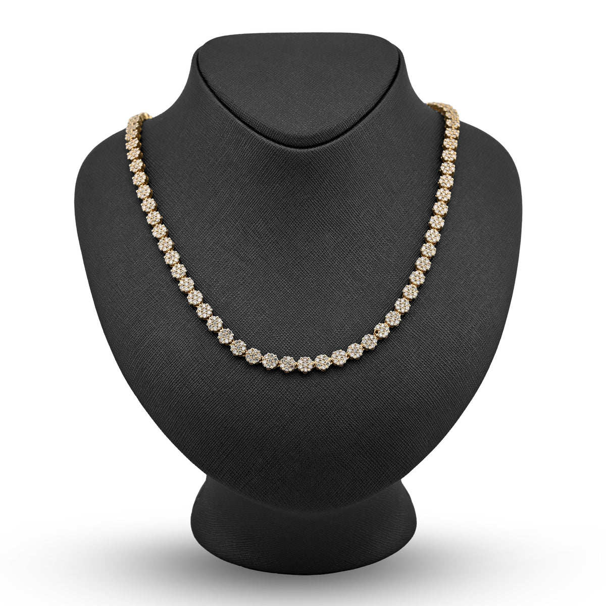 10K Yellow Gold 16 CT Natural Diamond Flower Setting Tennis Chain 22" Mens Necklace — view 2