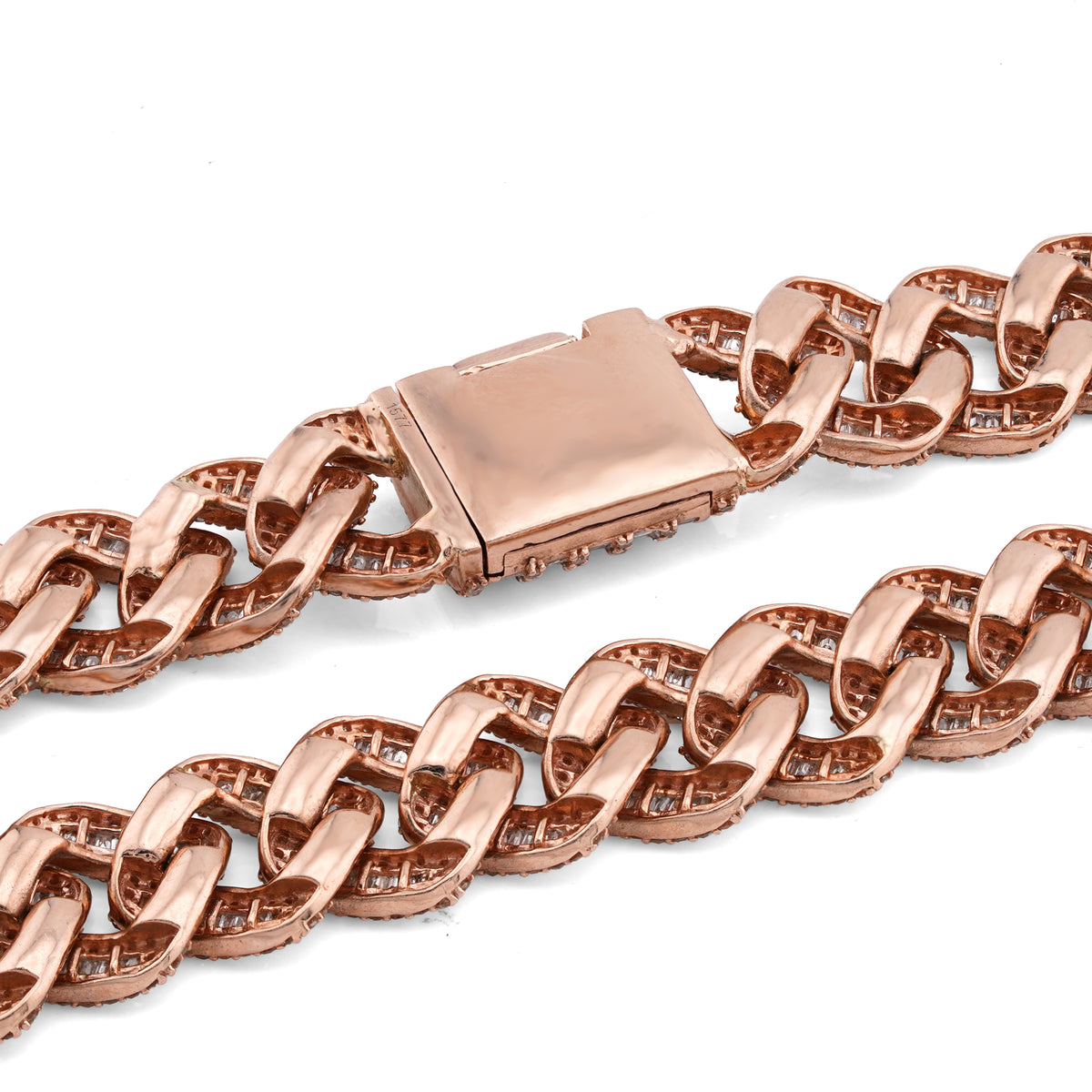 10K Rose Gold 18.2CT Baguette/Round Natural Diamond 18" Cuban Link 13MM Men Chain — view 4