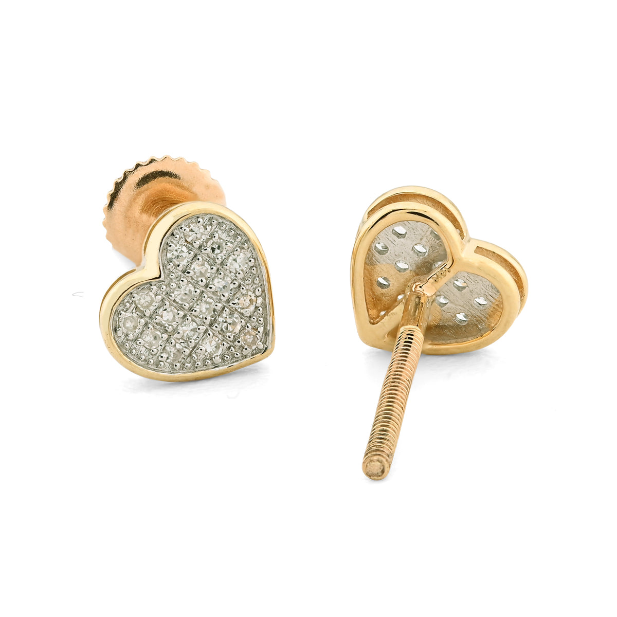 10K Yellow Gold 0.10 CT Natural Diamond Heart Earring Women Studs — view 3