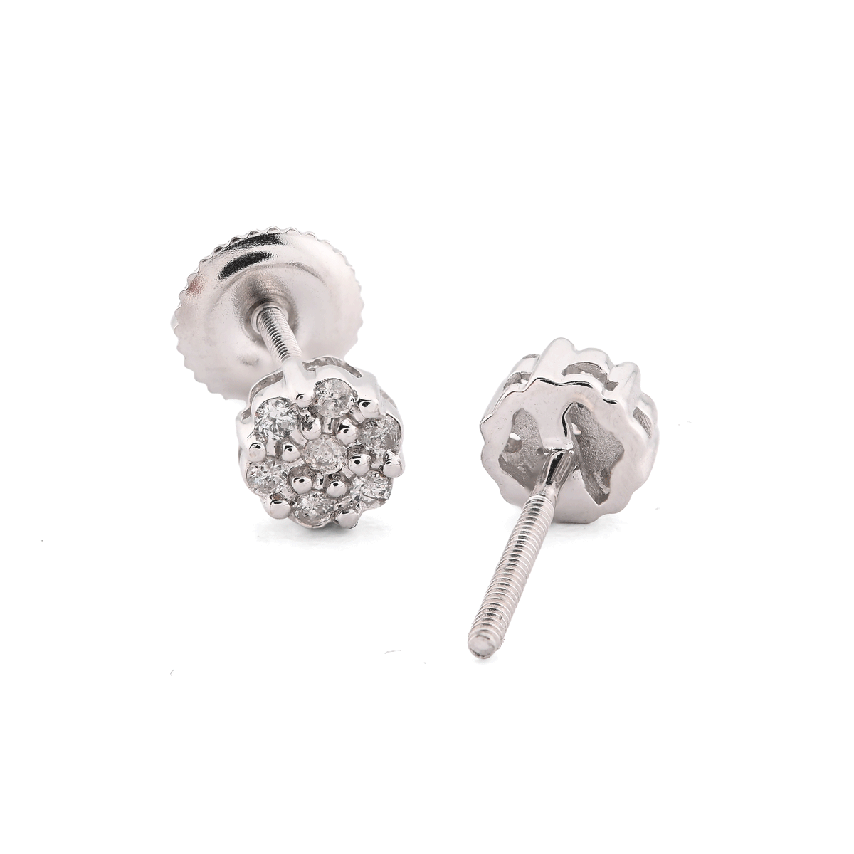 10K White Gold 0.11 CT Natural Diamond Flower Stud Men Women Earrings — view 4