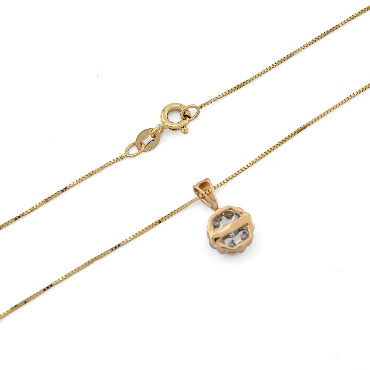 10K yellow Gold 0.75 CT Natural Diamond Flower Cluster Pendant Box Chain Set — view 8