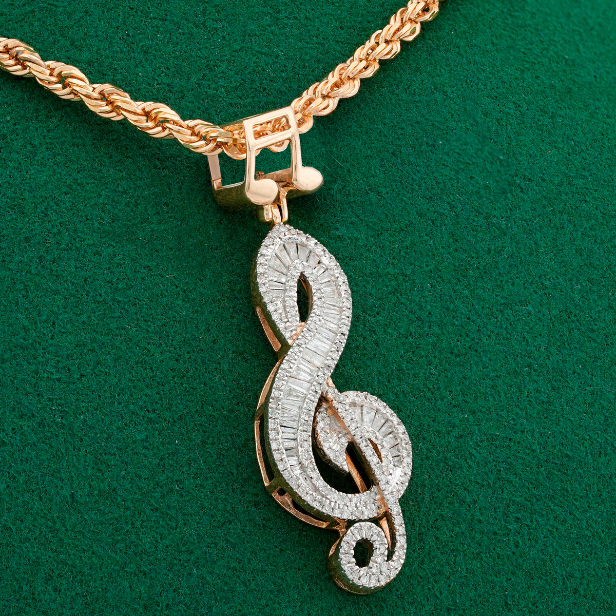Music Note Pendant 0.9ct Natural Diamond 10K Gold Men Women Charm