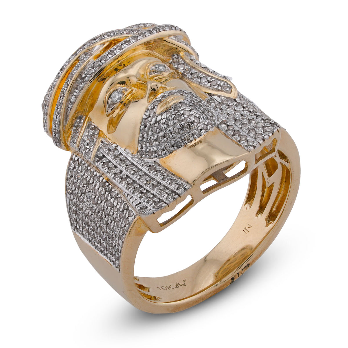 10K Yellow Gold 0.75CT Jesus Head Natural Diamond Men Pinky Ring — view 5