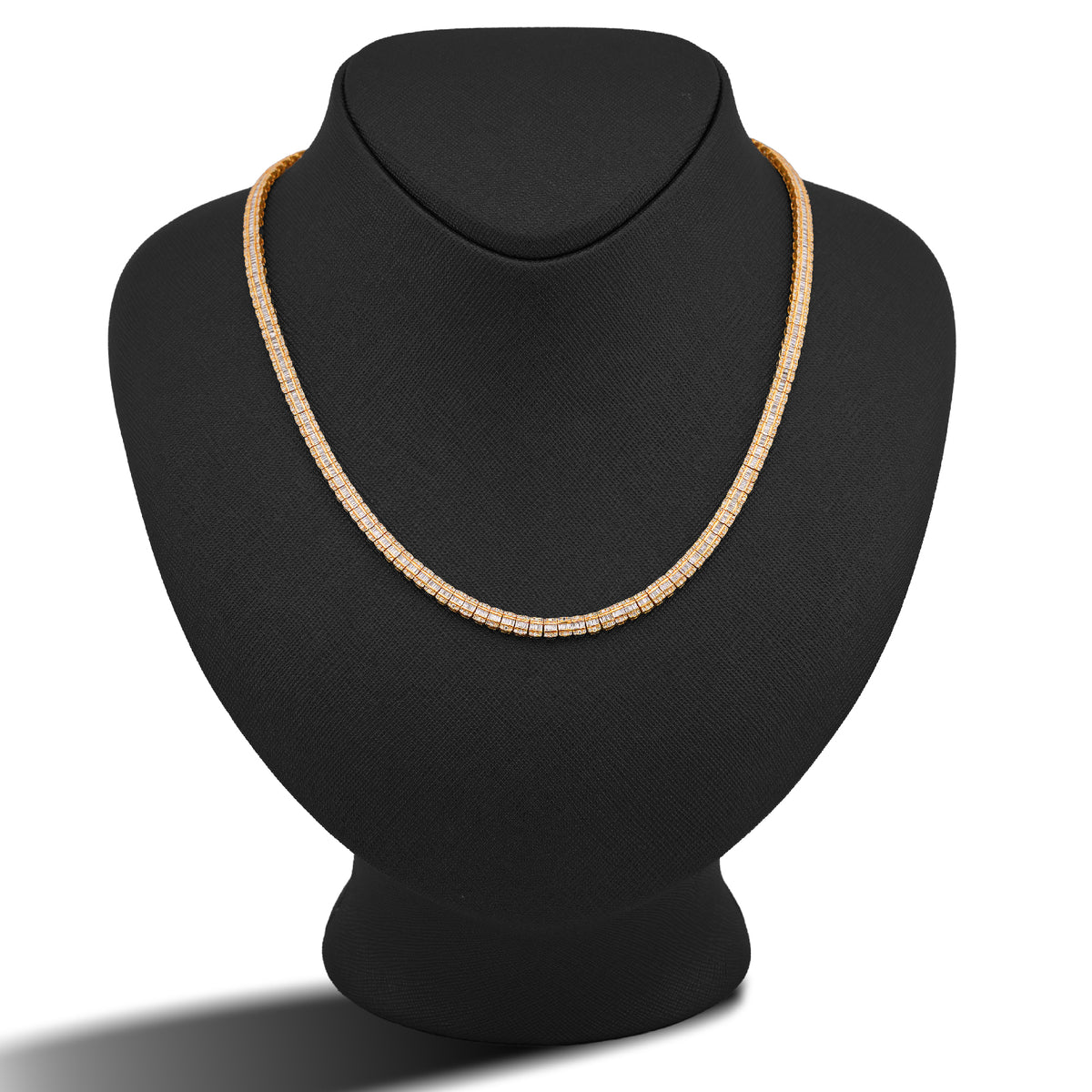 10K Yellow Gold 6.5CT Centre Row Baguette Natural Diamond 4MM Tennis Chain 22"  Men Women Tennis Chain — view 1