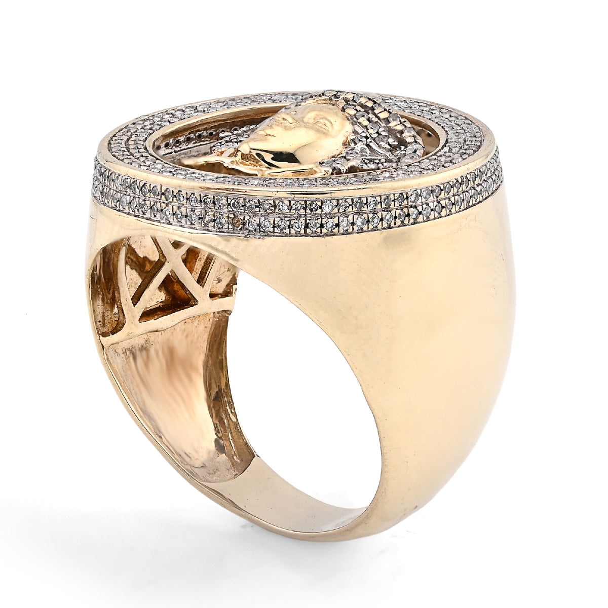 10K Yellow Gold Round Medusa Face 1CT Natural Diamond Men Pinky Ring — view 7