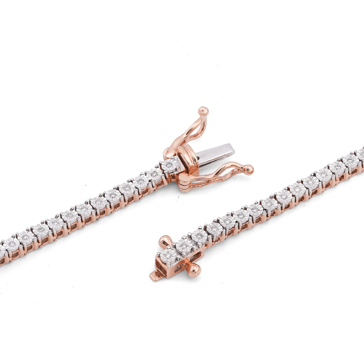 10K Rose Gold 0.78CT Natural Diamond 2.5MM Illusion Tennis Chain 18" Men Women Necklace — view 6