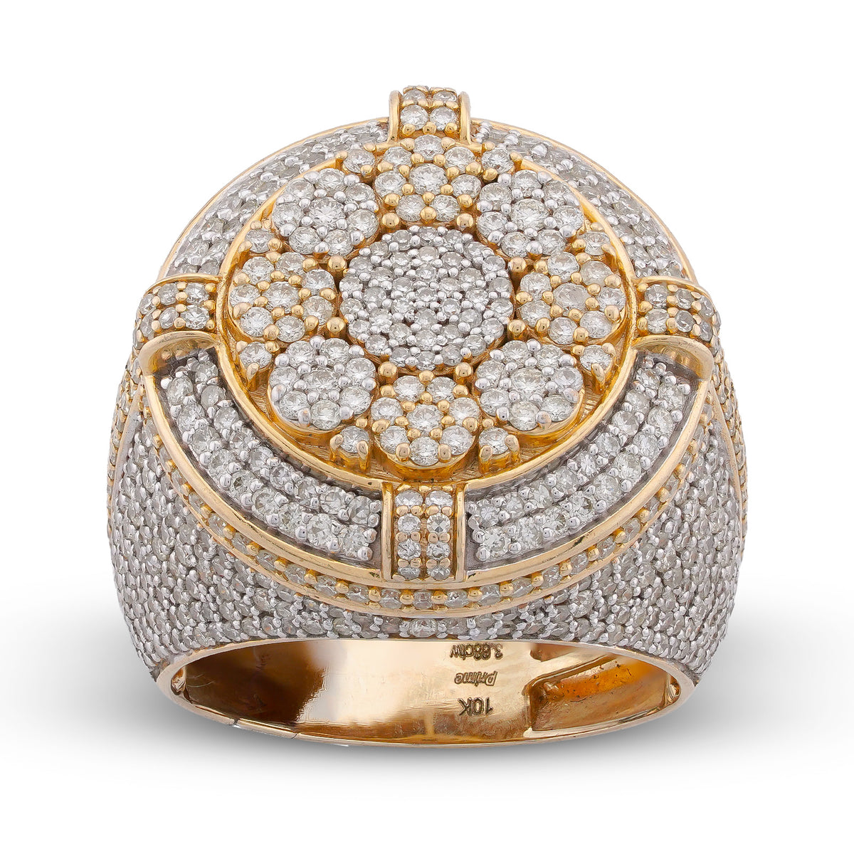 Flower Cluster Halo Ring 3.66CT Round Natural Diamond 10K Gold Men Ring