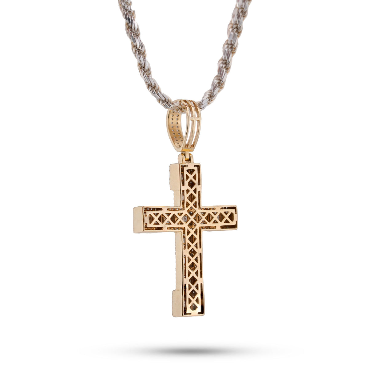 10K Yellow Gold 3CT Natural Diamond Baguette Cross Pendant Men Women Charm — view 4
