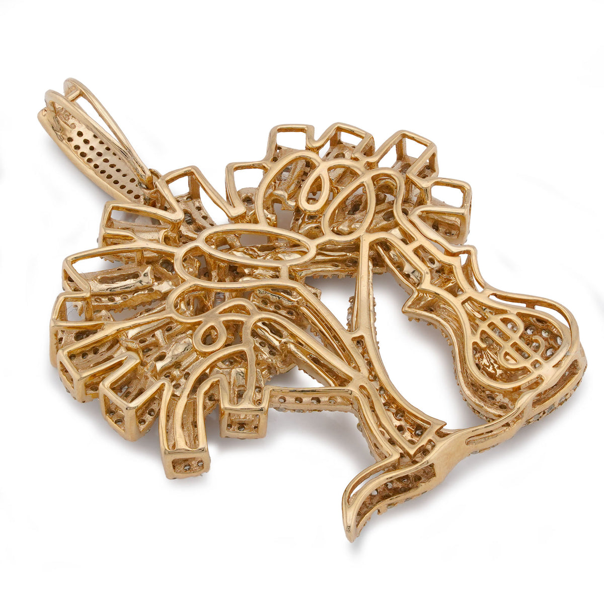 10K Yellow Gold Money Tree/ Money Bag Charm 3CT Round/Baguette Natural Diamond Charm — view 7
