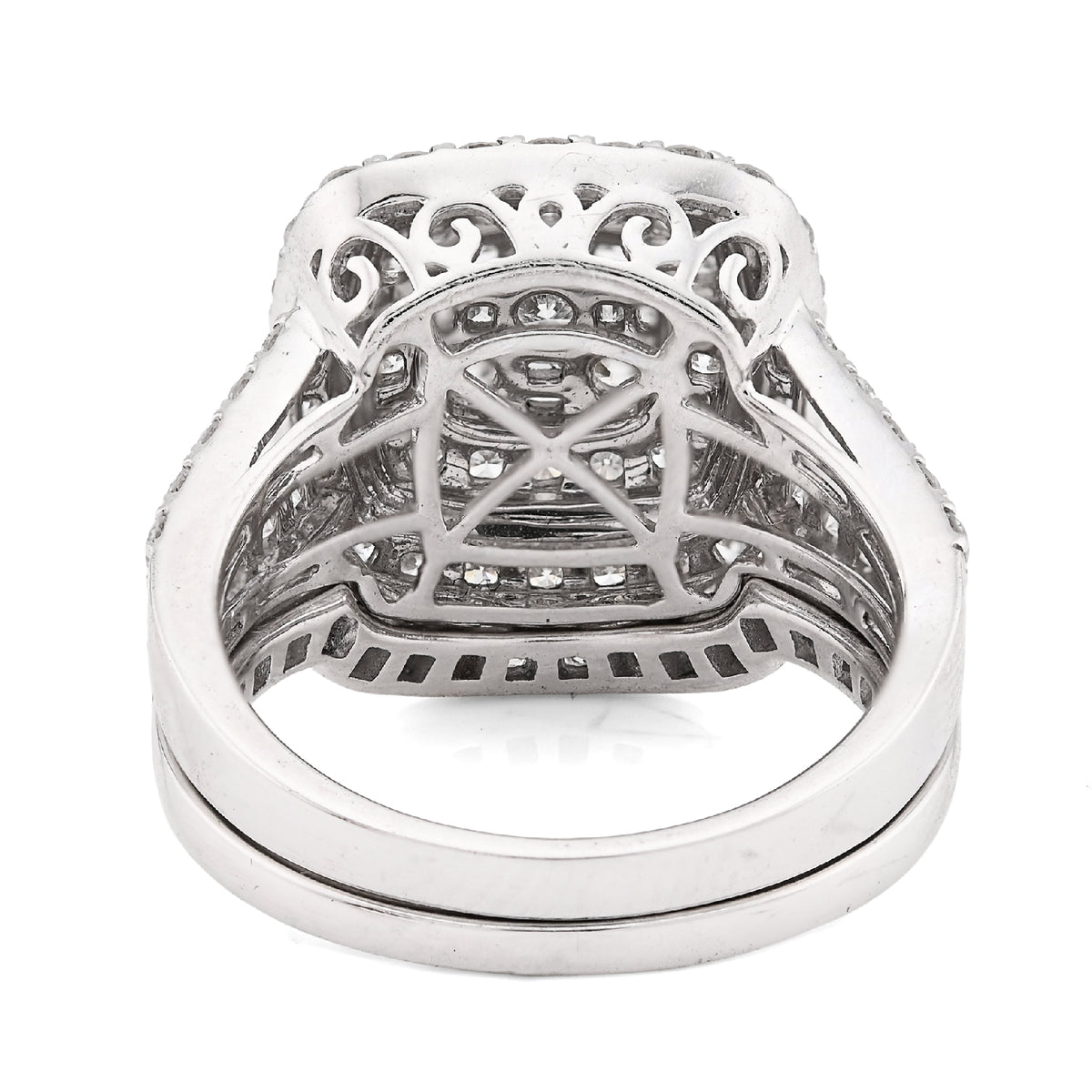 14K White Gold 1.98CT Natural Diamond Round/Baguette Big Square Women Ring Wedding Band — view 3