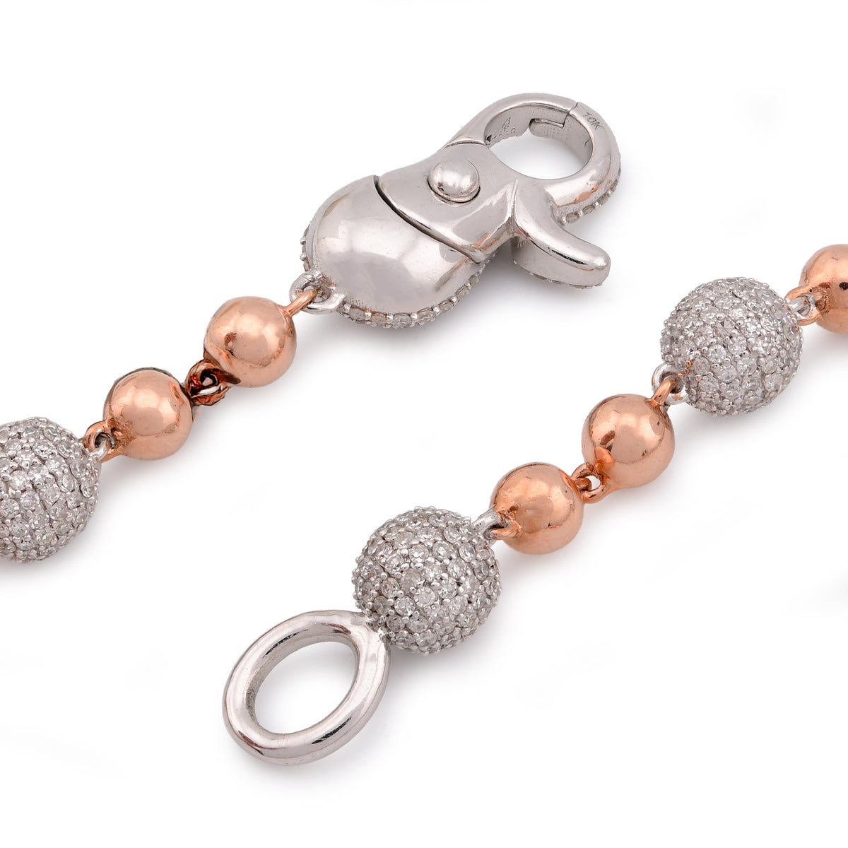 Bead Ball Chain Rose/White 10K Gold Natural Diamond 9.96CT 22" Necklace — view 6