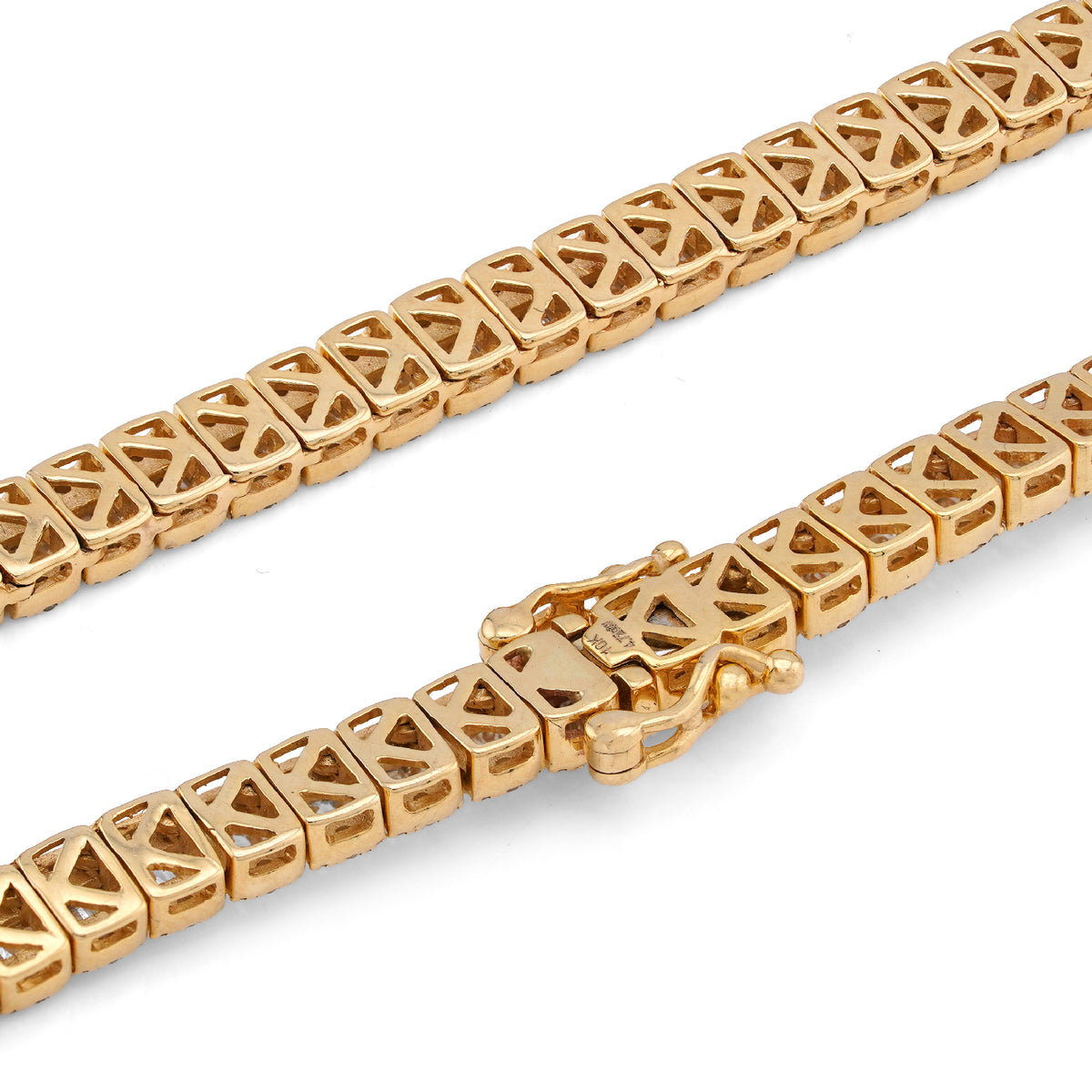 10K Yellow Gold Round/Baguette 4.72CT Natural Diamond 4MM Tennis Chain Men Necklace 18" Chain — view 9