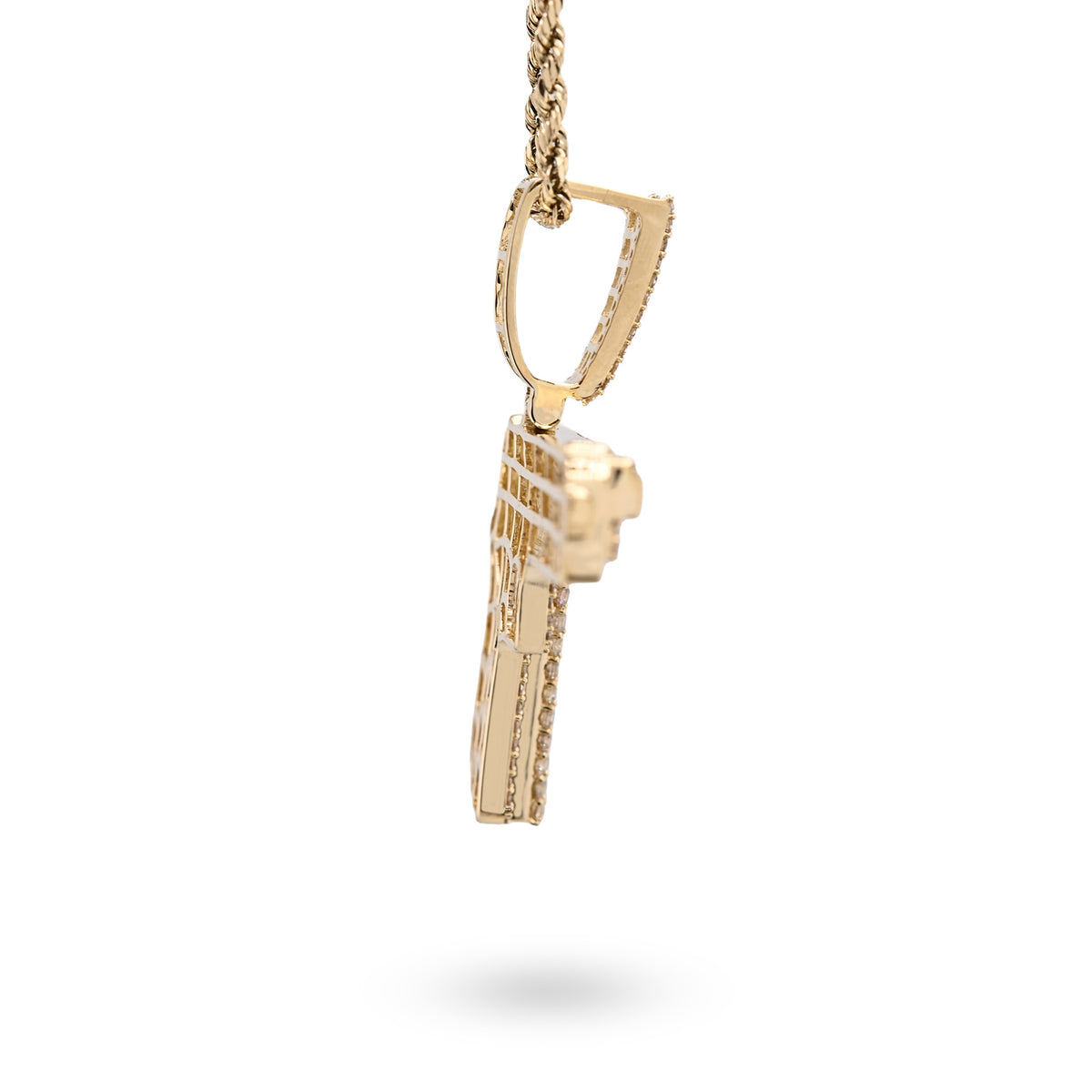 10K Yellow Gold 4.50 CT Natural Diamond Round/Baguette Gun Pendant Mens Charm 12.3g — view 1