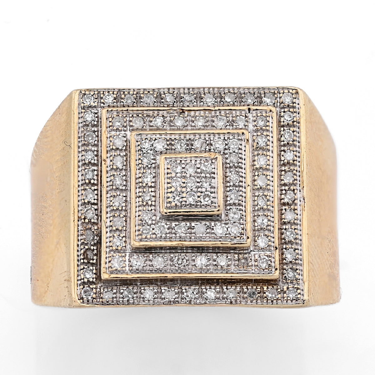10K Yellow Gold 0.69CT Natural Diamond Multi Level Square Shape Men Pinky Ring — view 2