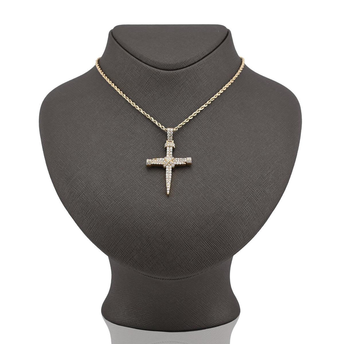 10K Yellow Gold 1.5CT Nail Cross Pendant Natural Diamond Men Women Charm 49.5MM — view 8
