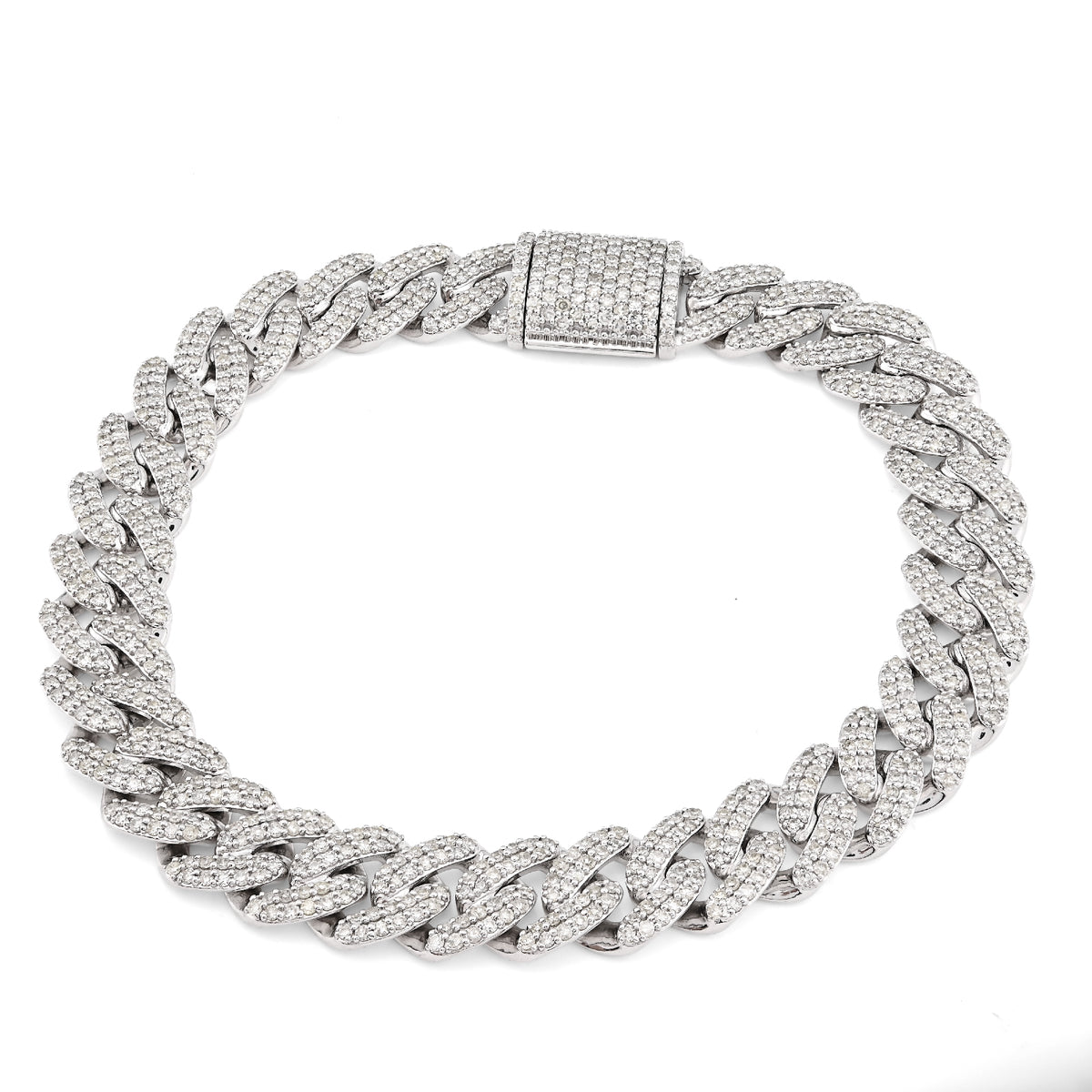 10K White Gold 5.35CT Natural Diamond Round 10MM Cuban Link Men Women 8" Bracelet 35.3g — view 1