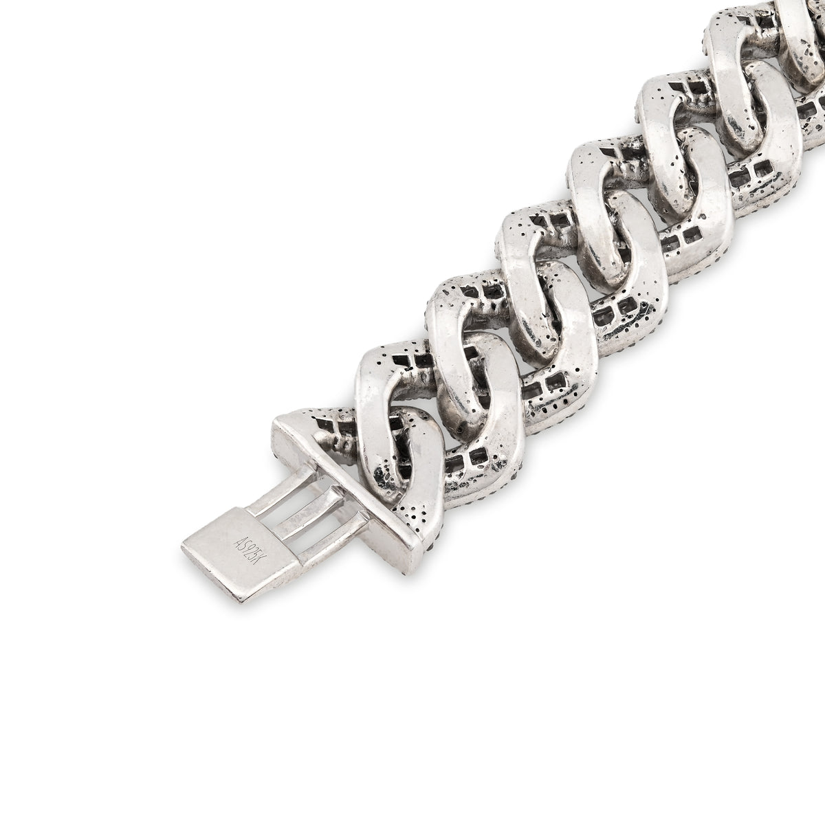 925 SS 9CT Natural Diamond Round/Baguette 12.5MM 8" Cuban Link Men Bracelet 45.7g — view 8