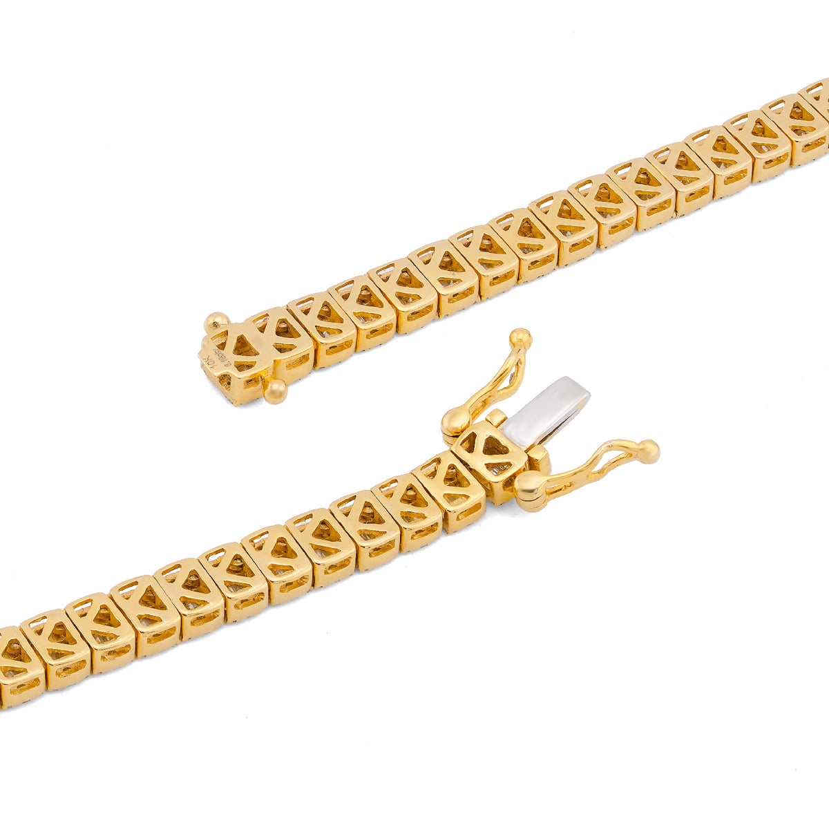 10K Yellow Gold 6.5CT Centre Row Baguette Natural Diamond 4MM Tennis Chain 22"  Men Women Tennis Chain — view 6