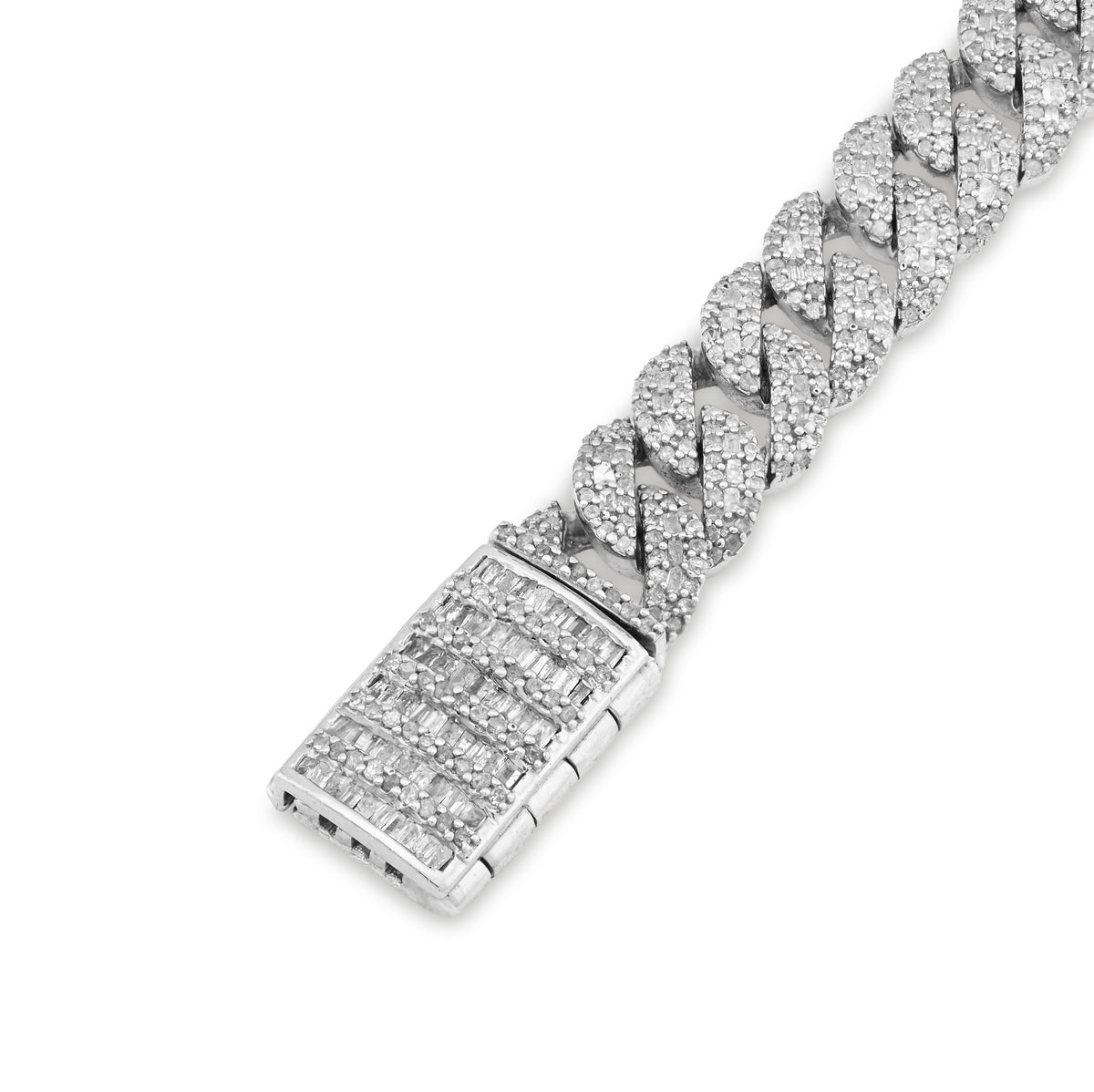 925 SS 4.6CT Natural Diamond Round/Baguette Round Cuban Link 8MM 8" Men Bracelet 26.1g — view 2