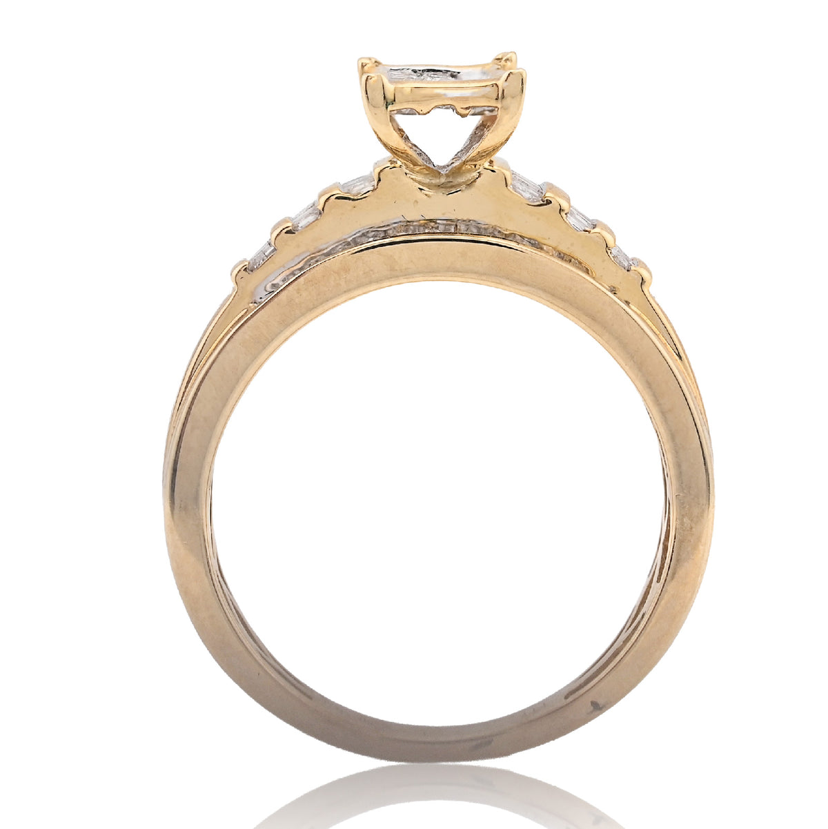 10K Yellow Gold 0.50CT Natural Diamond Rectangular Centre Baguette Women Wedding Ring — view 6