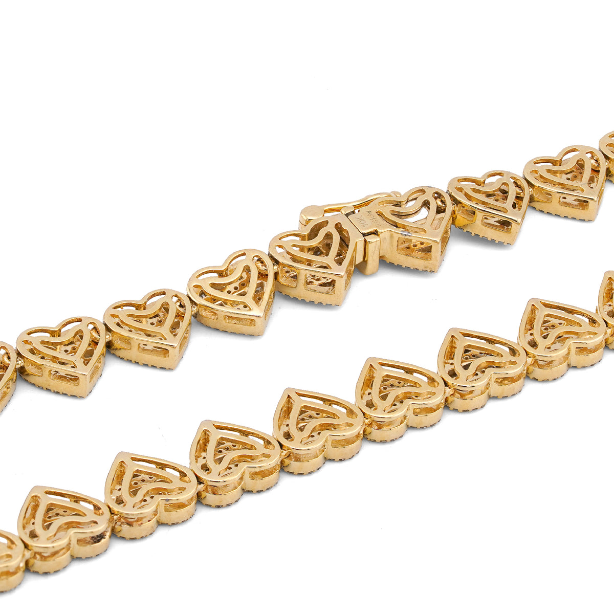 10K Yellow Gold 6.81CT Natural Diamond Heart Shape Baguette/Round 18" Women 7.5MM Necklace — view 7