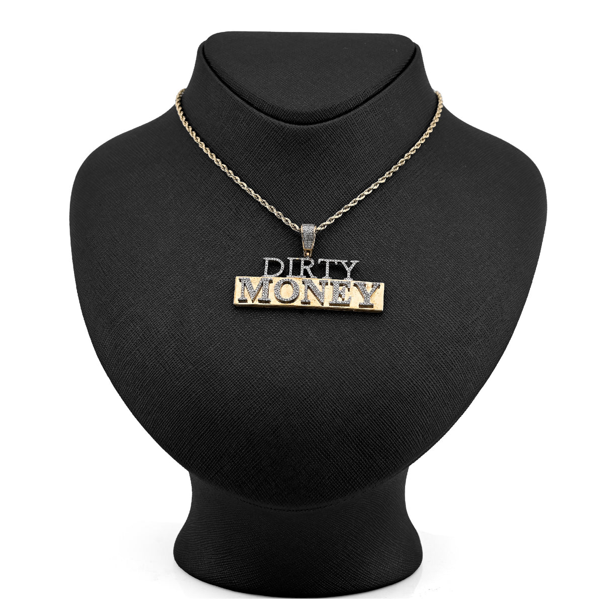 10K Yellow Gold "DIRTY MONEY" Custom Charm 1CT Natural Diamond 2.1" — view 8