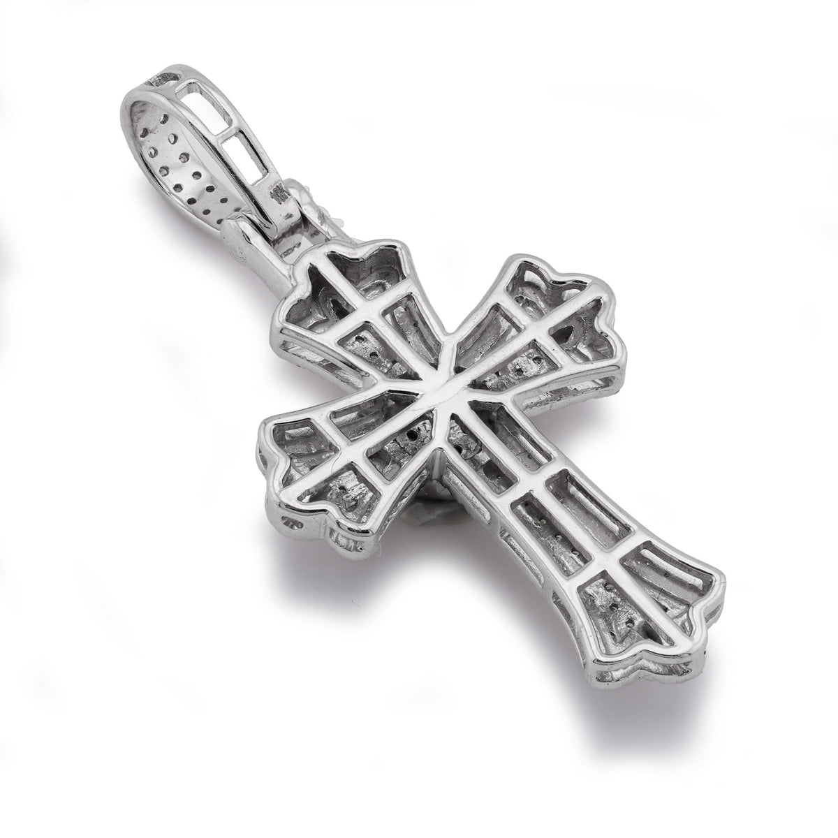 10K White Gold 0.60CT Natural Diamond Budded Cross Pendant — view 7