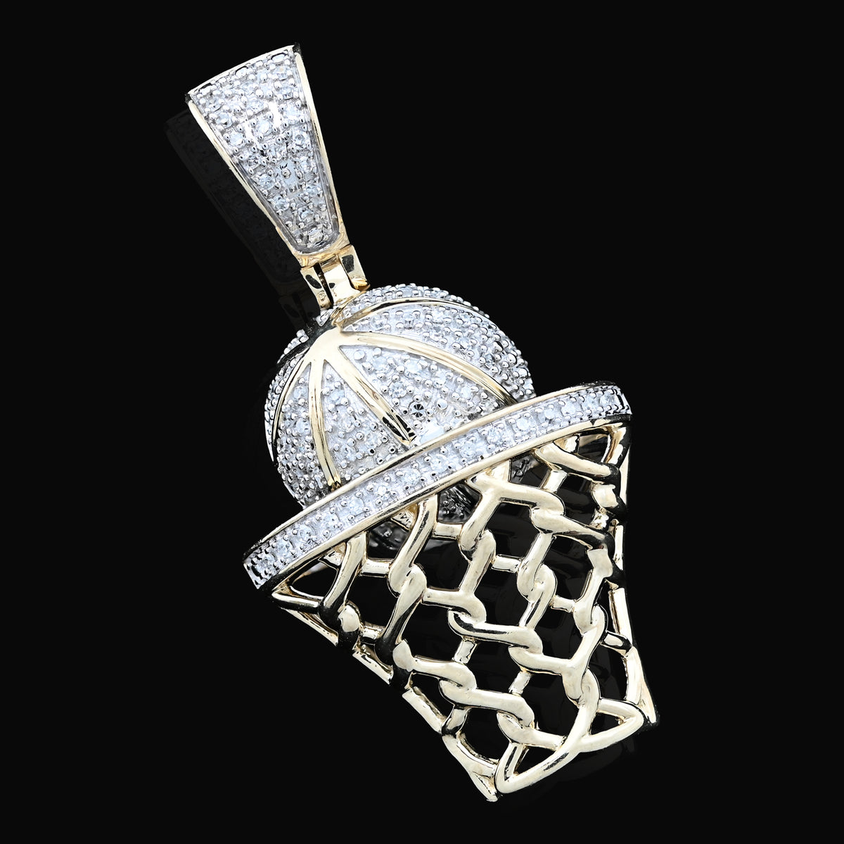 10K Yellow Gold 0.20 CT Natural Diamond Basketball & Net Charm 34.4 MM Men Pendant — view 9