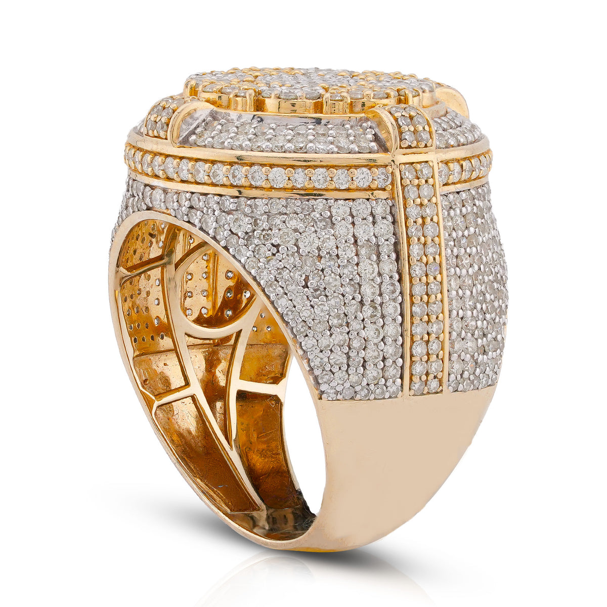 Flower Cluster Halo Ring 3.66CT Round Natural Diamond 10K Gold Men Ring
