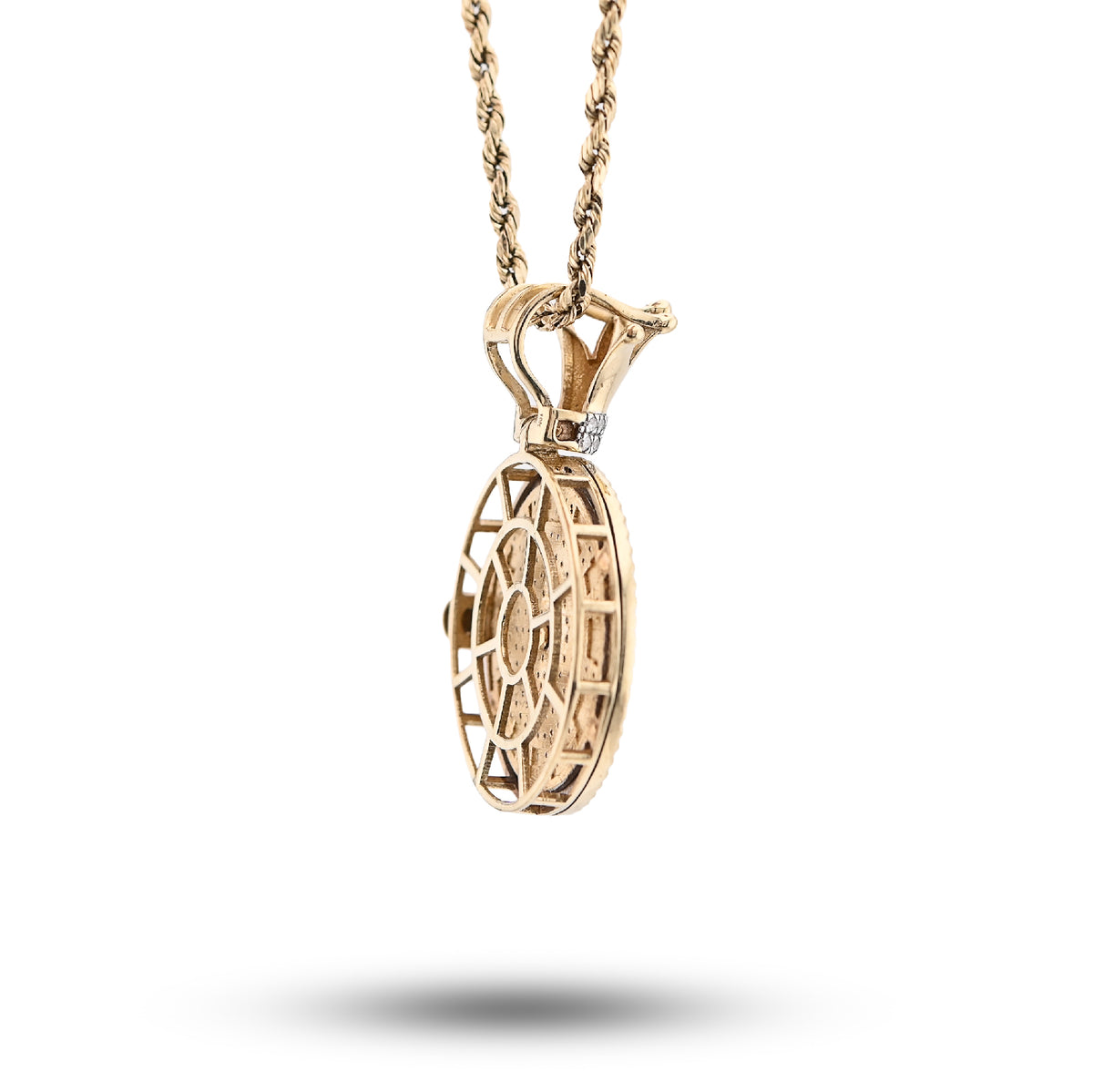 10K Yellow Gold 1Ct Natural Diamond 1Ct Clock Roman Dial Crown Pendant Men Women Charm — view 5