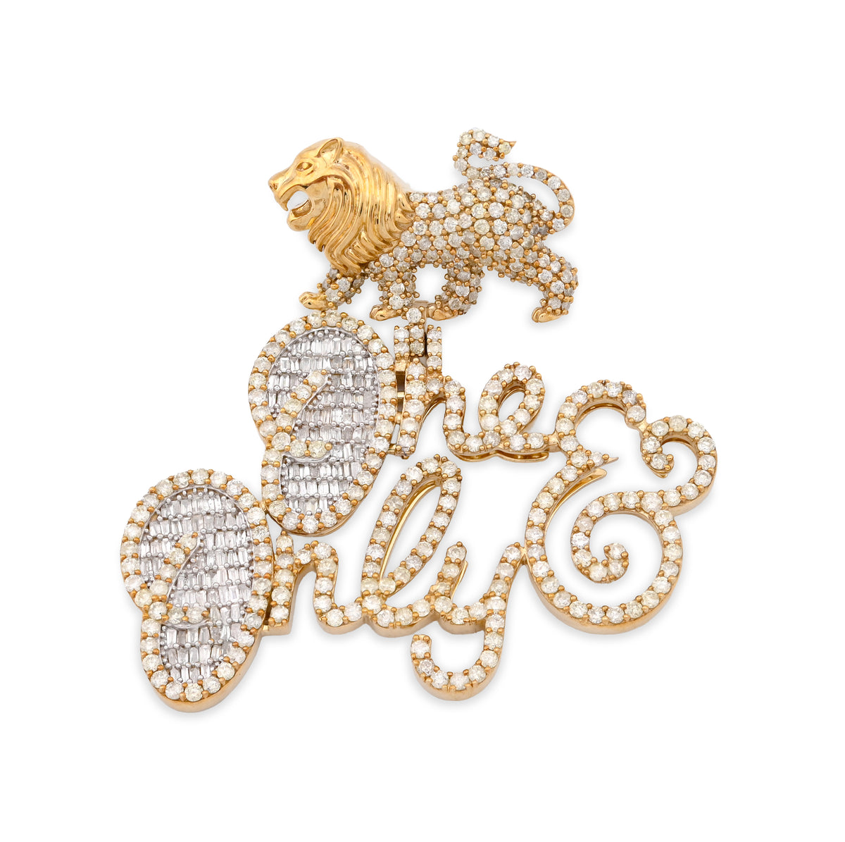 10K Yellow Gold "One & Only" Lion Bail 2.87CT Natural Diamond Men Women Pendant Charm — view 1