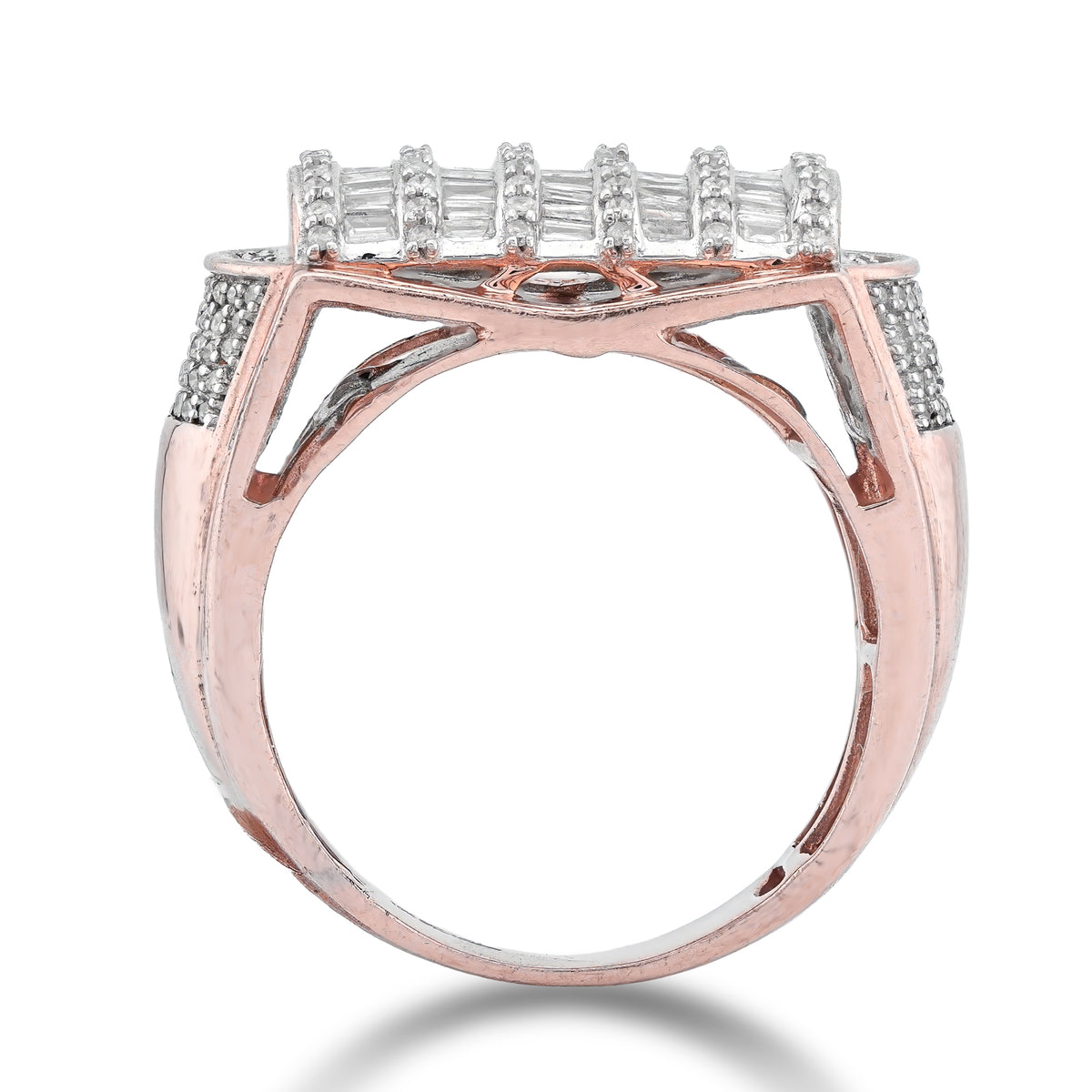 Multi Column Baguette Ring 10K Rose Gold 1.05CT Natural Diamond Men Pinky Ring